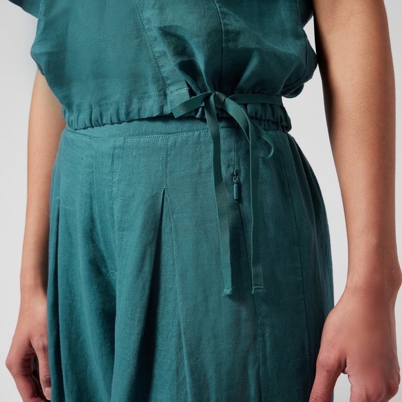 Athleta Playa Tie Front Linen Crop Top Teal Blue XXS - Picture 4 of 11